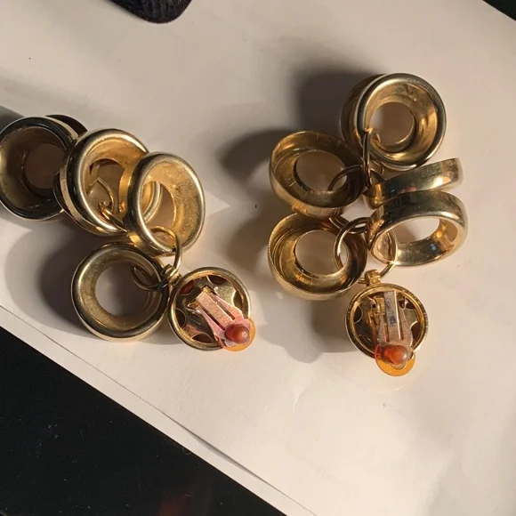 Elegant Gold Dangle Clip On Earrings - Picture 3 of 6